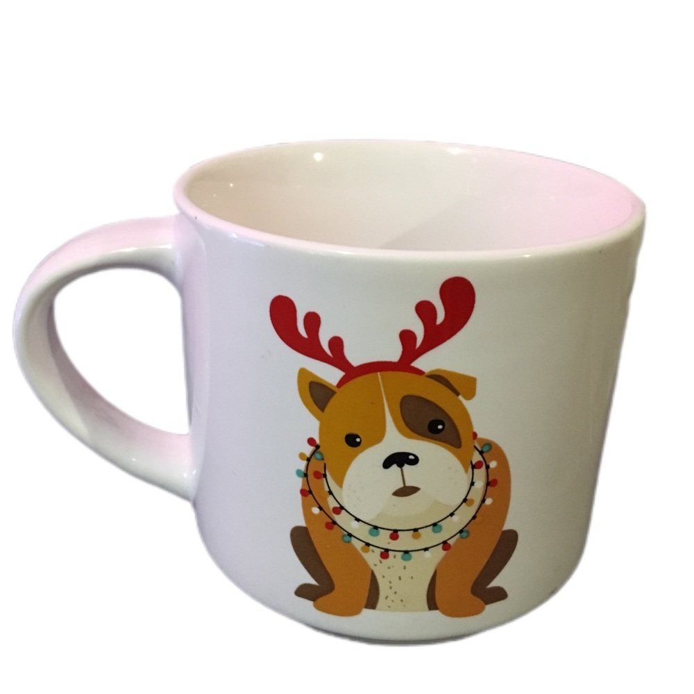 Festive Dog Mug - White with Red Accents